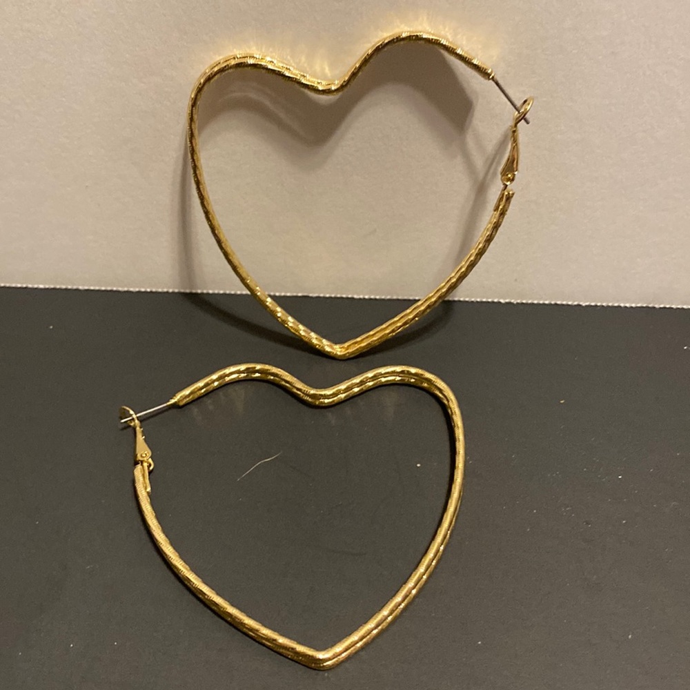 Womens double Heart love gold tone metal large hoop earrings
